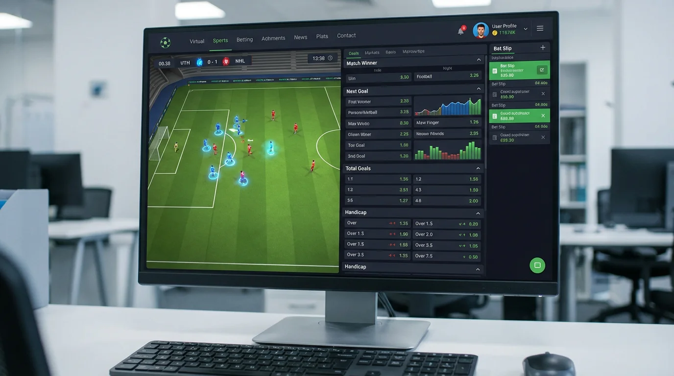 Interface de apostas em futebol virtual e corridas de cavalos virtuais numa plataforma portuguesa licenciada
